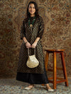 Women Black Floral Brocade Kurta With Palazzo Pants