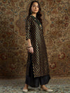 Women Black Floral Brocade Kurta With Palazzo Pants