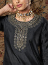 Women Black Zari Embroidered Kurta With Palazzo Pants