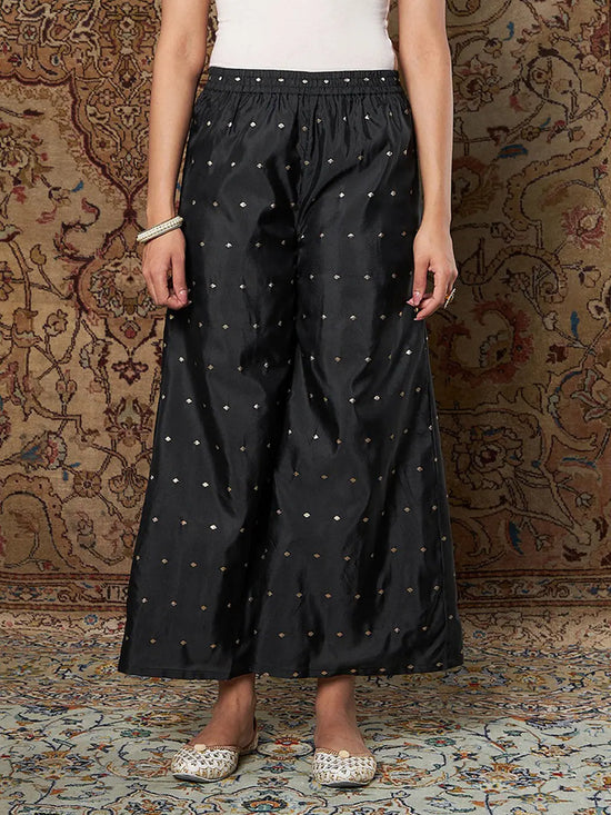 Women Black Zari Embroidered Kurta With Palazzo Pants