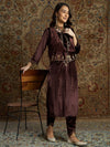 Women Brown Zari Velvet Straight Kurta Set With WaistCoat-SHSET95370XS