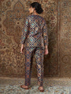 Women Navy Large Indian Motif Brocade Shirt With Pants