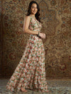 Women Peach Chanderi Floral Crop Top With Anarkali Skirt