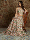 Women Peach Chanderi Floral Crop Top With Anarkali Skirt