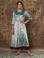 Women Sea Green Floral Velvet Kurta With Palazzo Pants