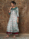 Women Sea Green Floral Velvet Kurta With Palazzo Pants