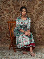 Women Sea Green Floral Velvet Kurta With Palazzo Pants