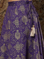 Women Purple Brocade Floral Crop Top With Aanrkali Skirt