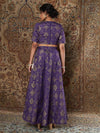 Women Purple Brocade Floral Crop Top With Aanrkali Skirt