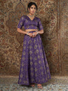 Women Purple Brocade Floral Crop Top With Aanrkali Skirt