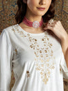 Women White Velvet Zari Short Kurta With Tulip Pants