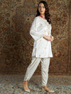 Women White Velvet Zari Short Kurta With Tulip Pants