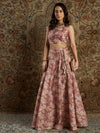 Women Mauve Chanderi Floral Crop Top With Anarkali Skirt