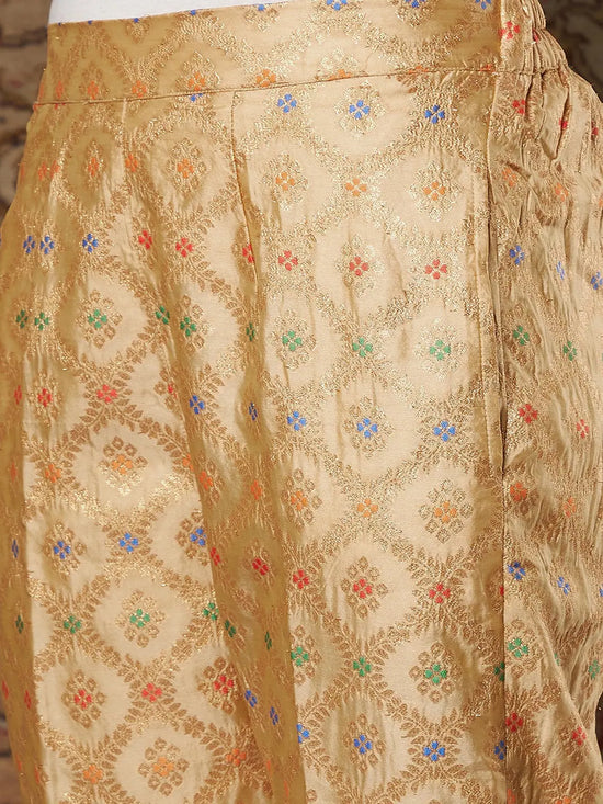 Women Golden Indian Motif Brocade Pants