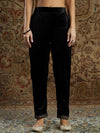 Women Black Velvet Zari Kurta With Pencil Pants