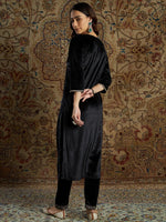 Women Black Velvet Zari Kurta With Pencil Pants