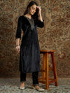 Women Black Velvet Zari Kurta With Pencil Pants