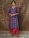 Women Purple Brocade Floral Kurta With Red Brocade Palazzo