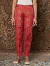 Women Orange Brocade Floral Pencil Pants