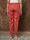 Women Orange Brocade Floral Pencil Pants