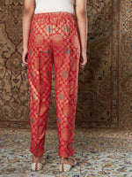 Women Red Large Indian Motif Brocade Pants