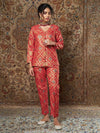 Women Red Large Indian Motif Brocade Pants