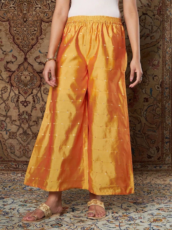 Women Mustard Jacquard Ankle Palazzo Pants