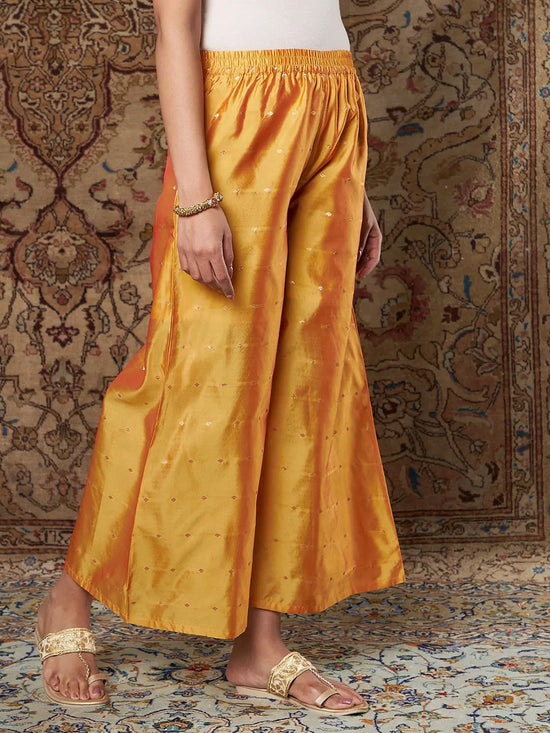 Women Mustard Jacquard Ankle Palazzo Pants