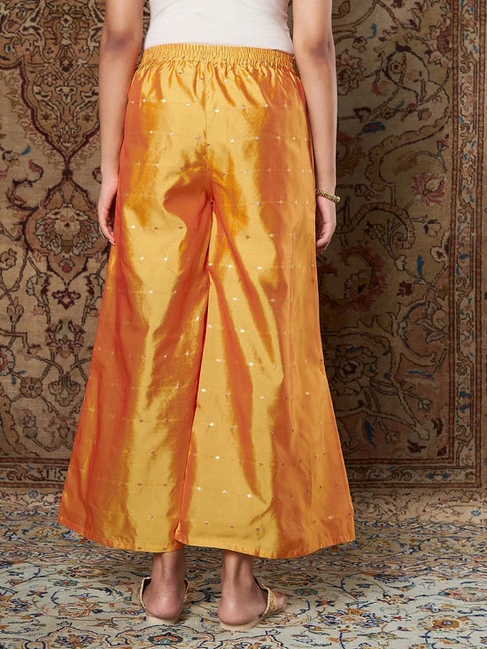 Women Mustard Jacquard Ankle Palazzo Pants