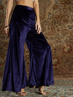 Women Navy Velvet Bell Bottom Pants