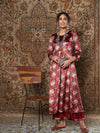 Women Maroon Floral Velvet Kurta With Palazzo Pants