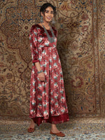 Women Maroon Floral Velvet Kurta With Palazzo Pants