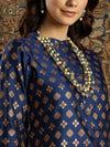 Women Navy Geometric Booti Brocade Straight Kurta