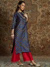 Women Navy Geometric Booti Brocade Straight Kurta