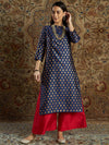 Women Navy Geometric Booti Brocade Straight Kurta