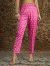 Women Pink Satin Floral Pencil Pants