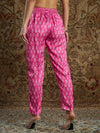 Women Pink Satin Floral Pencil Pants