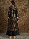 Women Black Floral Brocade Straight Kurta