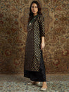 Women Black Floral Brocade Straight Kurta