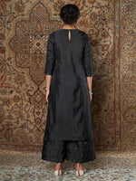 Women Black Zari Embroidered Straight Kurta