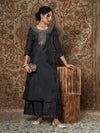 Women Black Zari Embroidered Straight Kurta