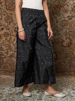 Women Black Jacquard Ankle Palazzo Pants