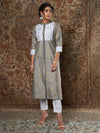 Women Grey Bocade Floral Straight Yoke Kurta