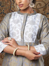 Women Grey Bocade Floral Straight Yoke Kurta