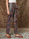 Women Navy Large Indian Motif Brocade Pants