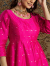 Women Fuchsia Jacquard Anarkali Maxi Dress