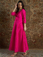 Women Fuchsia Jacquard Anarkali Maxi Dress