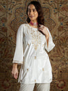 Women White Velvet Zari Embroidered Short Kurta