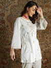 Women White Velvet Zari Embroidered Short Kurta