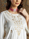 Women White Velvet Zari Embroidered Short Kurta